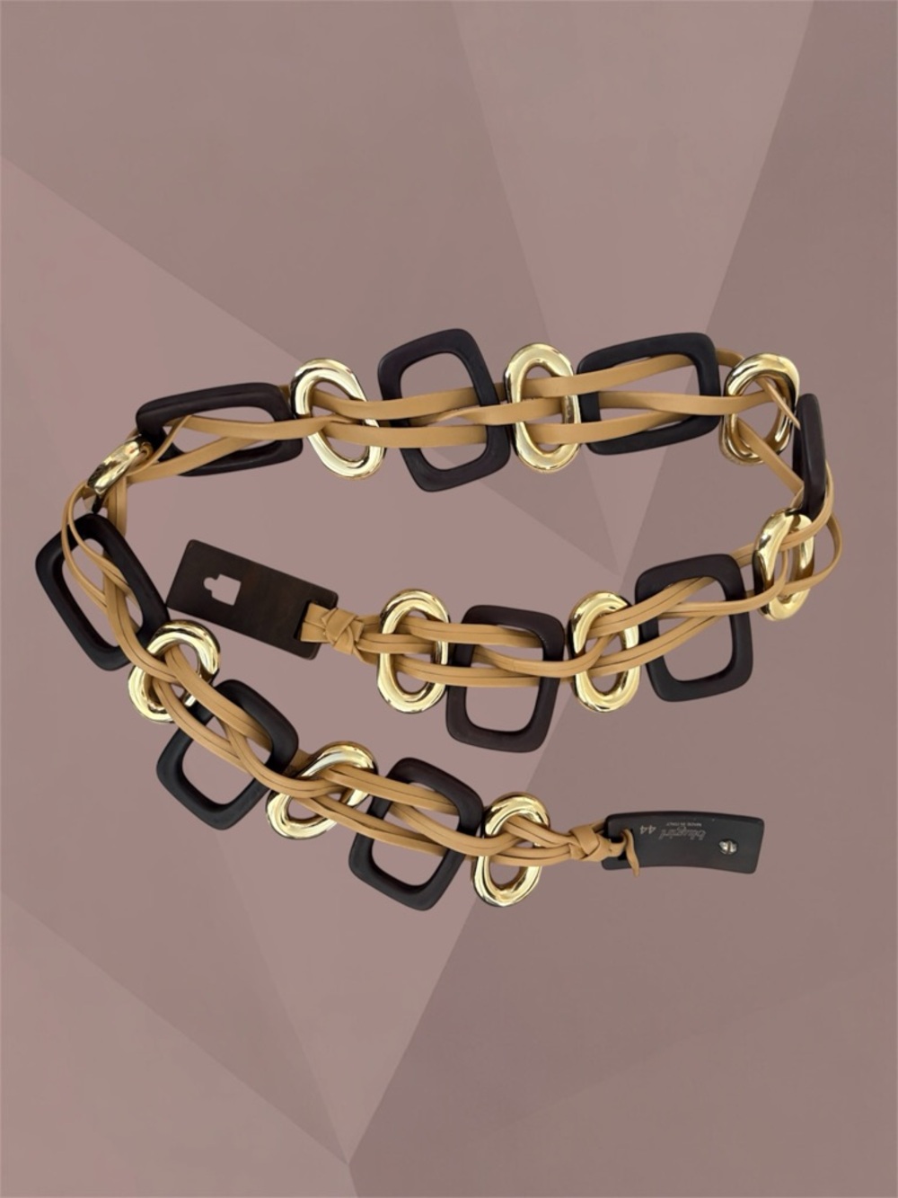 Blugirl Brown Leather Gold Chain Link Belt Size 44